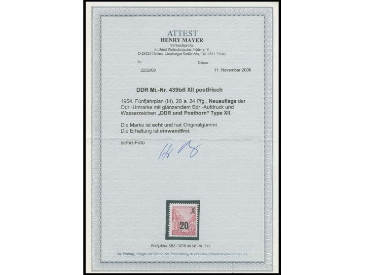 20 auf 24 Pfg. bräunlichkarmin mit Wz. 2X II, Neuauflage der Odr.-Urmarke, postfrisch, Fotoattest Mayer BPP (Mi. 1800,-)