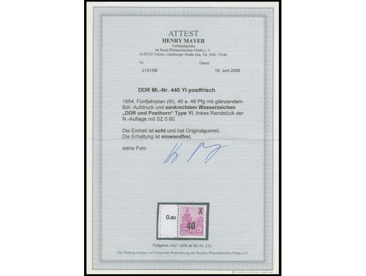 40 auf 48 Pfg. mit glänzendem Aufdruck und Wz. 2Y I, postfrisches linkes Randstück der Neuauflage, Fotoattest Mayer BPP (Mi. 