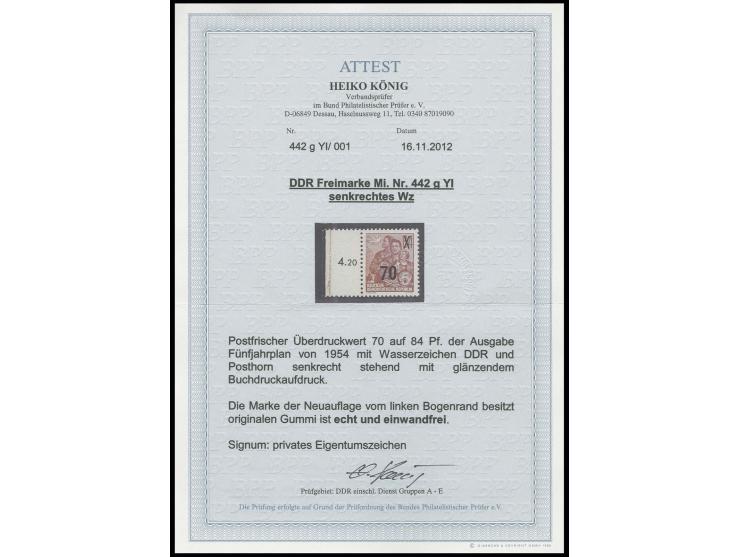 70 auf 84 Pfg. mit glänzendem Aufdruck und Wz. 2YI, postfrisches linkes Randstück, privates Eigentumzeichen und Fotoattest Kö