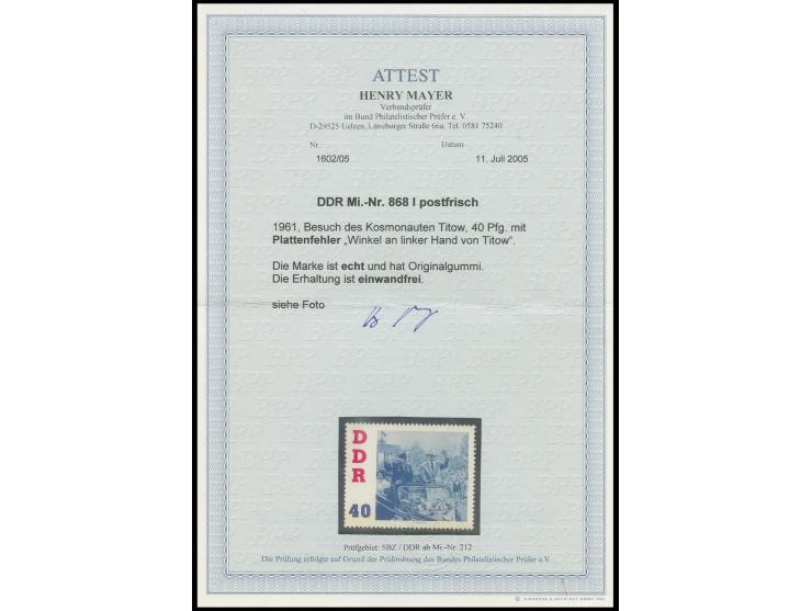 Titow 40 Pfg. mit markantem Plattenfehler "Winkel an linker Hand von G. S. Titow", postfrisch, selten, Fotoattest Mayer BPP (