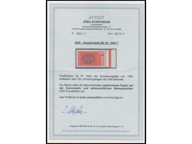 Internationale 20 Pfg. mit Wz. 3Y auf gestrichenem Papier mit Druck auf der nicht gestrichenen Papierseite, postfrisches rech