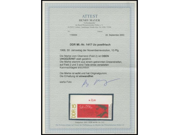 1968, Novemberrevolution 10 Pfg., oben ungezähntes Oberrandstück, postfrisch, Fotoattest Mayer BPP (Mi. 500,-)