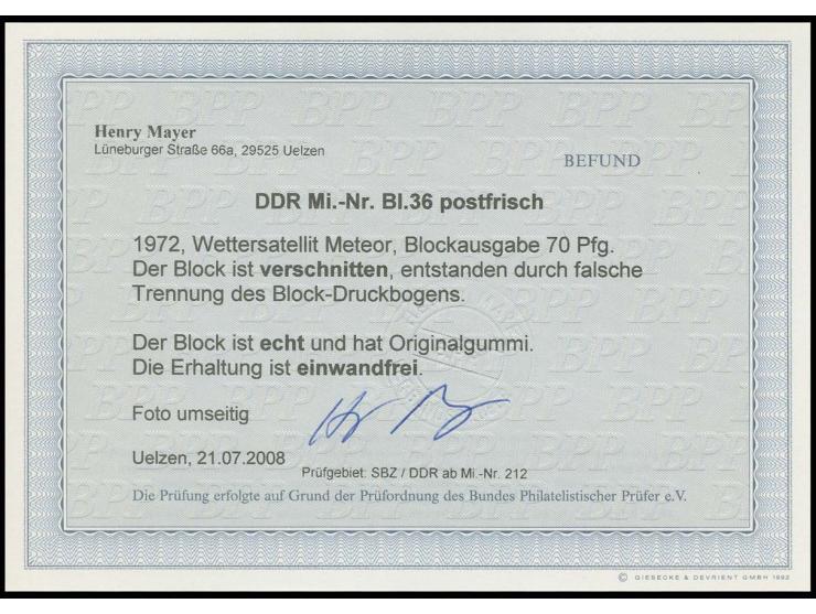 1972, Meteor-Block total verschnitten, postfrisch, Fotobefund Mayer BPP