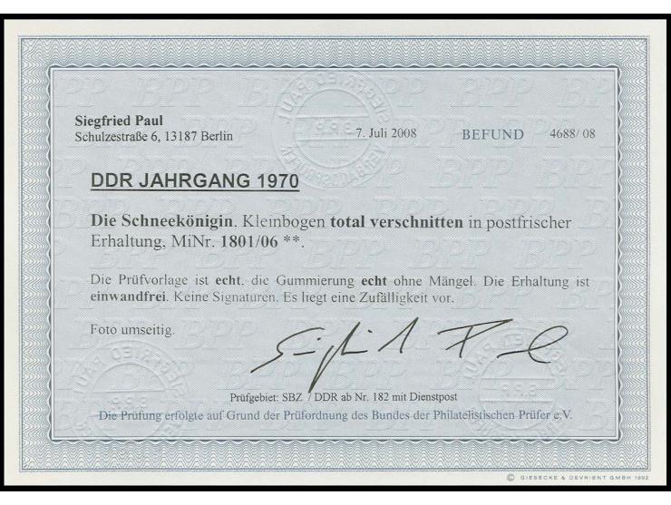 Schneeköniginen-Kleinbogen total verschnitten, postfrisch, Fotobefund Paul BPP