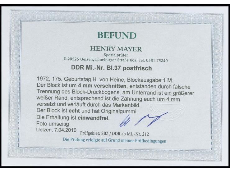 Heine-Block um 4 mm verschnitten, entsprechend ist die Zähnung auch um 4 mm versetzt und verläuft durch das Markenbild, postf