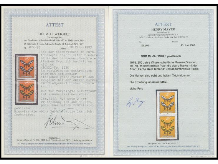 1978, Wissenschaftliche Museen Dresden 10 Pfg. mit fehlender Farbe gelb im senkrechten Paar mit Normalmarke, postfrisch, jewe