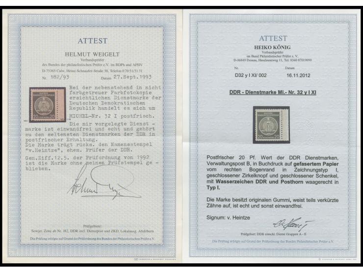 20 Pfg., rechts Randstück in Zeichnungstyp 1 und Wasserzeichen XI, einige teils unbedeutend verkürzte Zähne, postfrisch, die 