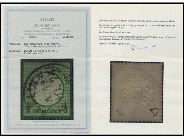 1/3 Gr. dunkelolivgrün mit EKr. "BERLIN P.A. 49. 5 10 74" mit doppelter Prägung, teils etwas kürzere Zähne sonst in guter Erh