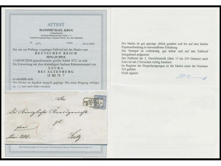 2 Gr. grauultramarin mit Sachsen-Ra3 "LUCKA / BEI ALTENBURG / 12 III 73" auf Faltbrief nach Zeitz, die Marke mit ca. 1,2 mm n