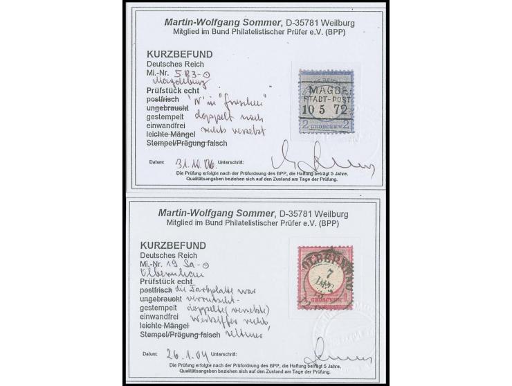 2 Gr. grauultramarin mit Druckbesonderheit "N in GROSCHEN doppelt nach rechts versetzt" und 1 Gr. karmin mit "doppelte verset