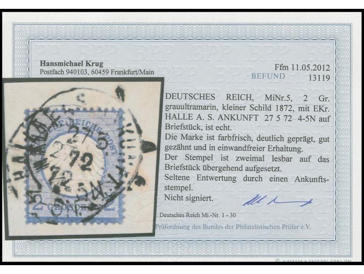 2 Gr. grauultramarin mit zwei Abschlägen des EKr. "HALLE A.S. ANKUNFT 27.5.72" auf Briefstück, ungewöhnliche Zufallsentwertun