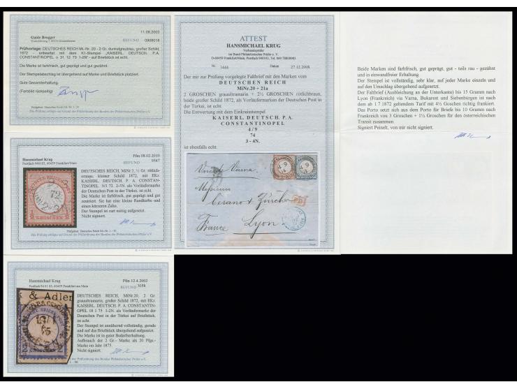 KDPAC: 3w Einzelmarken, Briefstücke und ein Brief mit klaren Stempeln der deutschen Post in der Türkei bzw. handschriftlicher