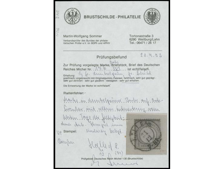 1/3 Gr. dunkelgrün mit Preußen-DKr. "HALLE A/S. 31 12" (1874) auf Orts-Drucksachenfaltbrief vom letzten Tag der Gültigkeit mi