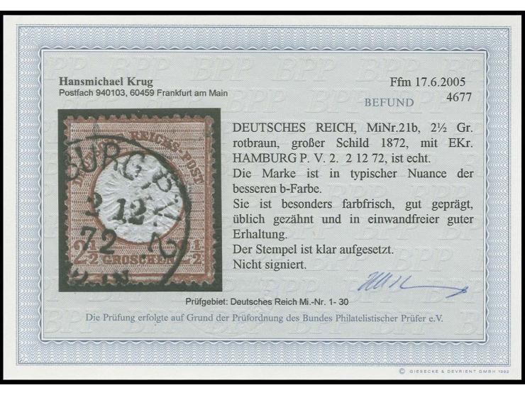 2 1/2 Gr. rotbraun mit EKr. "HAMBURG P.V.2 2.12.72", Kabinett, Fotobefund Krug BPP