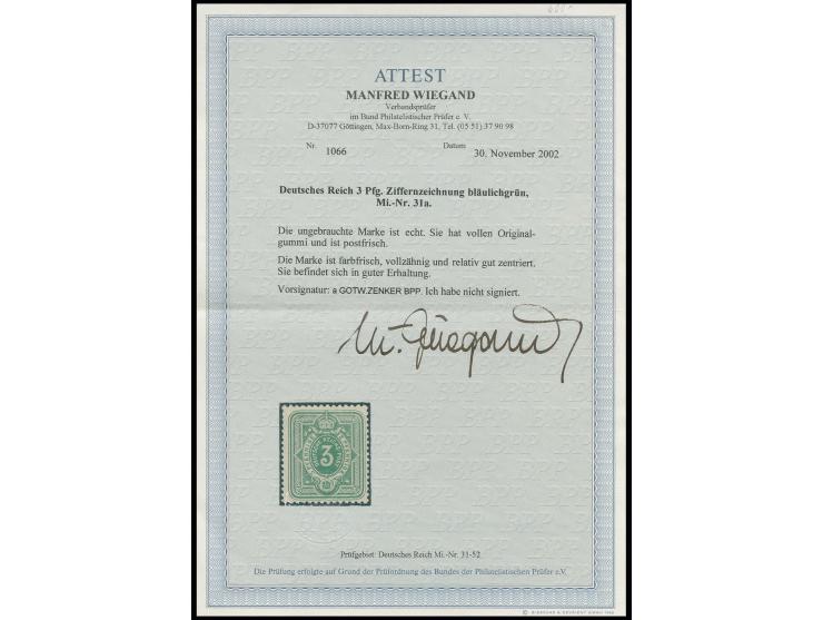 3 Pfge. bläulichgrün, postfrisch, Kabinett, sign. Zenker BPP und Fotoattest Wiegand BPP
