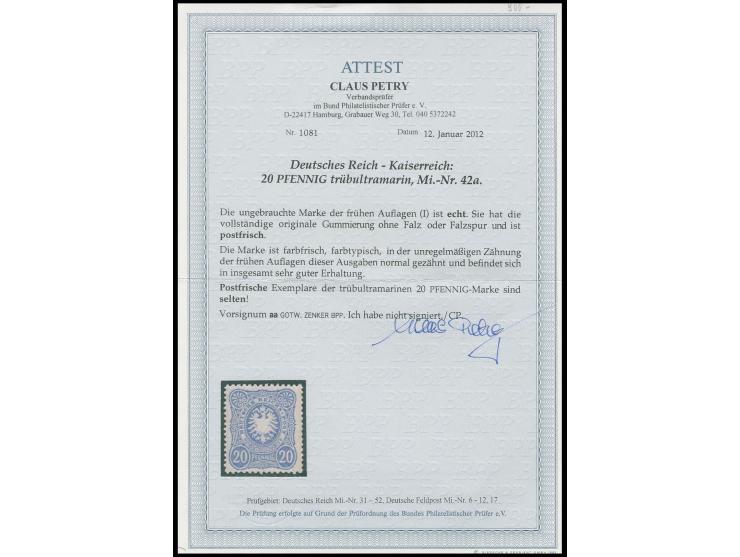 20 Pfg. hellultramarin, postfrisch, Kabinett, sign. Zenker BPP (als aa), Fotoattest Petry BPP