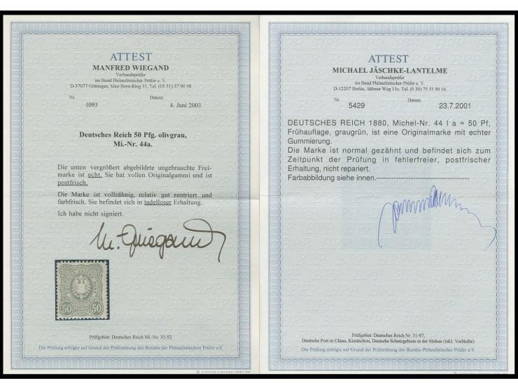 50 Pfg. graugrün, postfrisch, Kabinett, eine seltene Marke, Fotoatteste Wiegand/Jäschke-L. BPP
