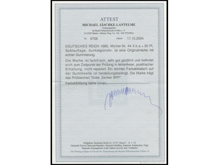 50 Pfg. dunkelolivgrün, postfrisch, Kabinett, sign. Zenker und Fotoattest Jäschke-L. BPP