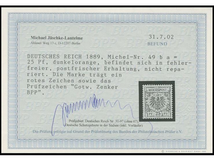 25 Pfg. dunkelorange, postfrisch, Kabinett, sign. Zenker BPP und Befund Jäschke-L. BPP