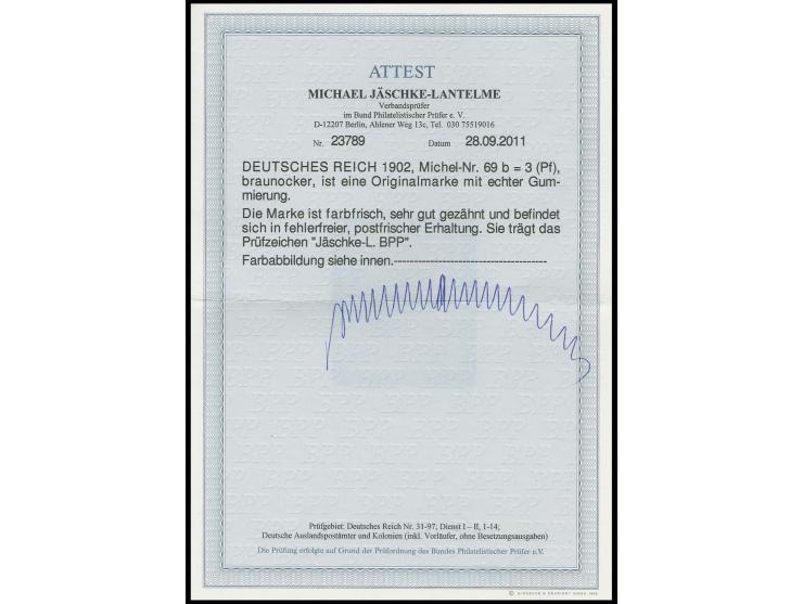 3 Pfg. braunocker, postfrisch, Kabinett, sign. Jäschke-L. BPP mit Fotoattest