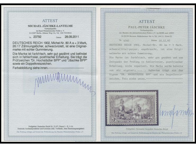 3 M. schwarzviolett, postfrisch, Kabinett, u.a. sign. Jäschke BPP und Fotoatteste Jäschke und Jäschke-L. BPP