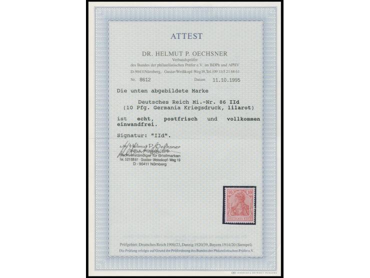 10 Pfg. lilarot, postfrisch, Kabinett, sign. "IId" und Fotoattest Oechsner BPP