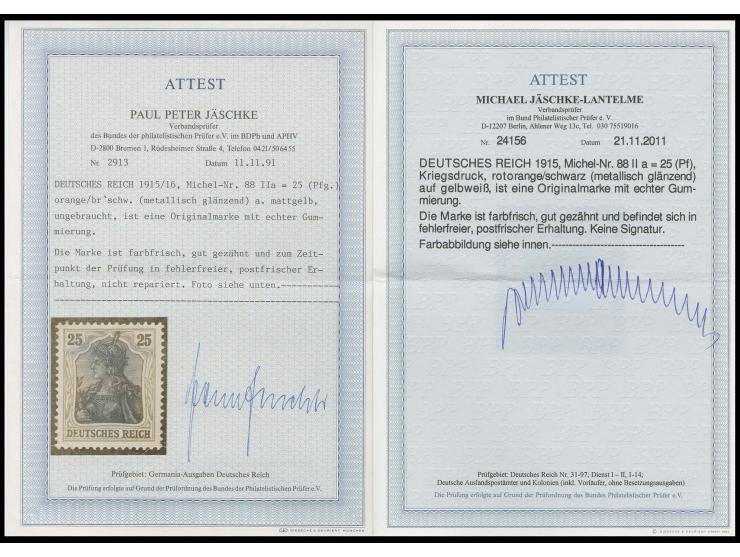  25 Pfg. rotorange/schwarz (metallisch glänzend), postfrisch, Kabinett, eine sehr seltene Marke, Fotoattest Jäschke und Jäsch