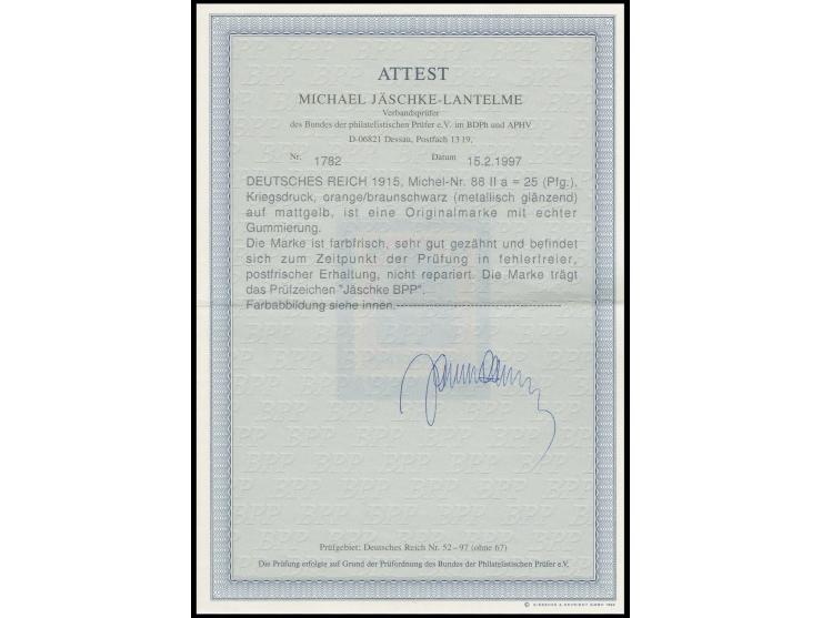 25 Pfg. orange/schwarz metallisch glänzend, sehr gut gezähnt, postfrisch, sign. Zenker und Fotoattest Jäschke-L. BPP
