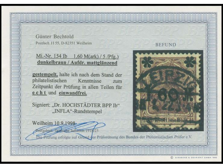 1.60 M. auf 5 Pfg. dunkelbraun, sauber gestempelt, Kabinett, sign. Dr. Hochstädter BPP und Fotoattest Bechtold BPP (Mi. 550,-