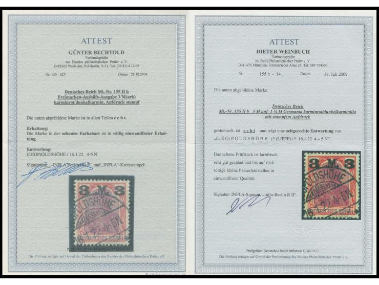 3 M. auf 1 1/4 M. karminrot/dunkelkarminlila mit sehr klarer Entwertung, rückseitig mit kaum sichtbarer Papierfehlstelle, son
