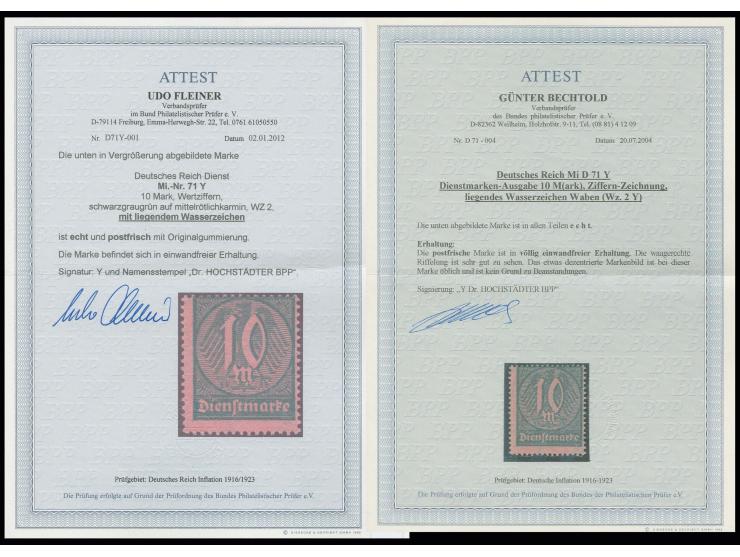 1922, 10 M. mit liegendem Wasserzeichen, postfrisch, Kabinett, sign. Hochstädter BPP und Fotoatteste Bechtold und Fleiner BPP