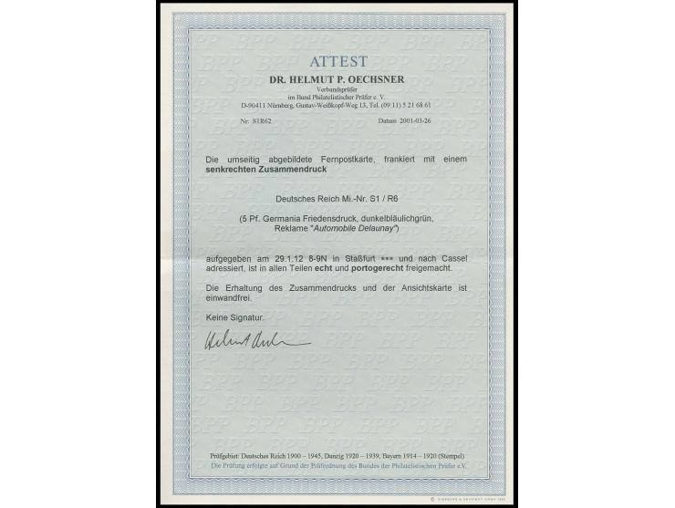 1911/12, "Automobile Delaunay"+5 Pfg. mit Stempel "Staßfurt 29.1.12" auf Ansichtskarte nach Kassel (diese leichter Eckbug), P