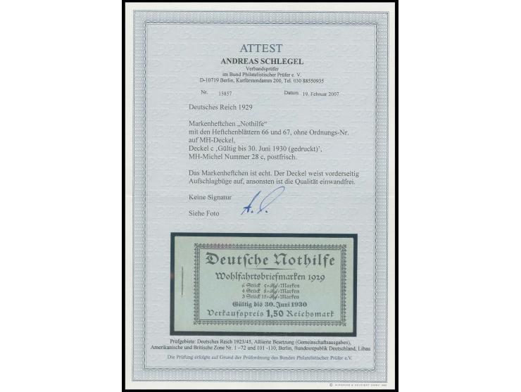 1929, Nothilfe mit gedrucktem geändertem Gültigkeitsdatum, postfrisch, bis auf vorderseitig schwache Auffaltbüge in tadellose