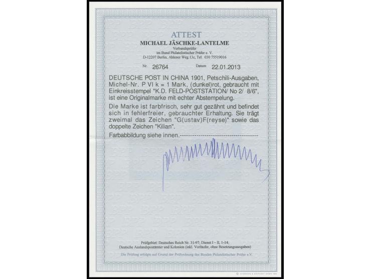 1 M. mit  EKr. "K.D.FELD-POSTSTATION No. 2 8.6", Kabinett, sign. GF (Gustav Freyse) und Kilian sowie Fotoattest Jäschke-L. BP