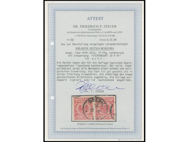 Vorläufer: Krone/Adler 10 Pfg. karminrosa im waagerechten Paar mit Stempel "STEPHANSORT * 20.9.91" auf knapp geschnittenem Br
