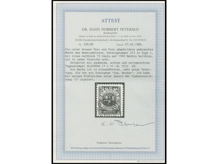 15 C. auf 1000 M., sauber gestempelt, Kabinett, sign. Ing. Becker und Petersen BPP mit Fotoattest