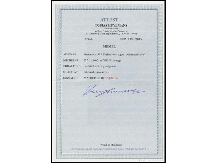 Grünaufdruck 60 C. Type I, postfrisch, Kabinett, sign. Vossen, Matheisen BPP und Fotoattest Huylmans BPP