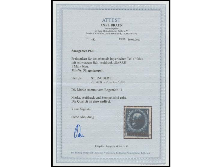 5 M., sauber gestempelt, Kabinett, Fotoattest Braun BPP