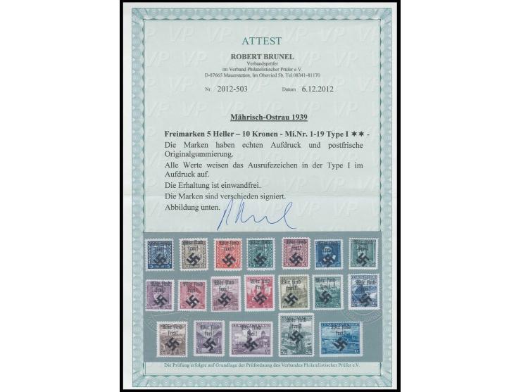 1939, 5 H. - 10 Kc., Type I, postfrisch, Kabinett, Fotoattest Brunel