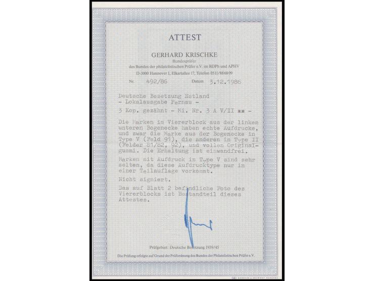 Type II: 3 K. im Viererblock aus der linken unteren Bogenecke, auf Feld 91 mit seltenem Aufdruckfehler "7941 statt 1941", pos