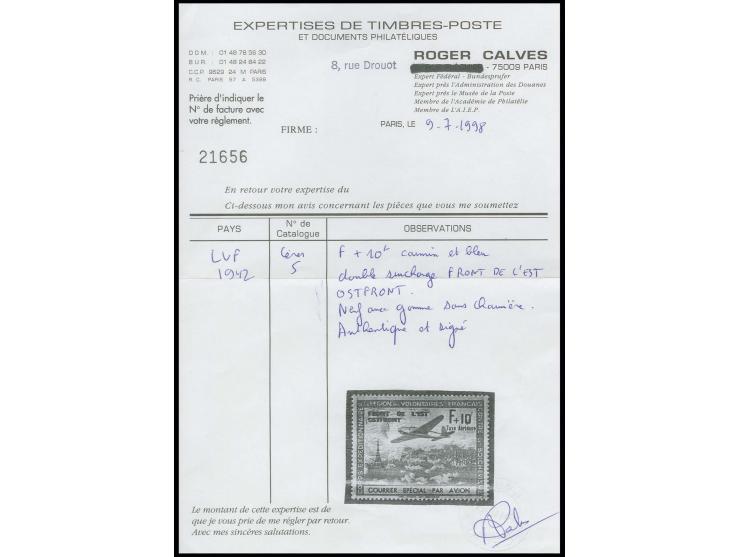 10 Fr. mit doppeltem Aufdruck, postfrisch, Kabinett, sign. Calves mit Fotoattest