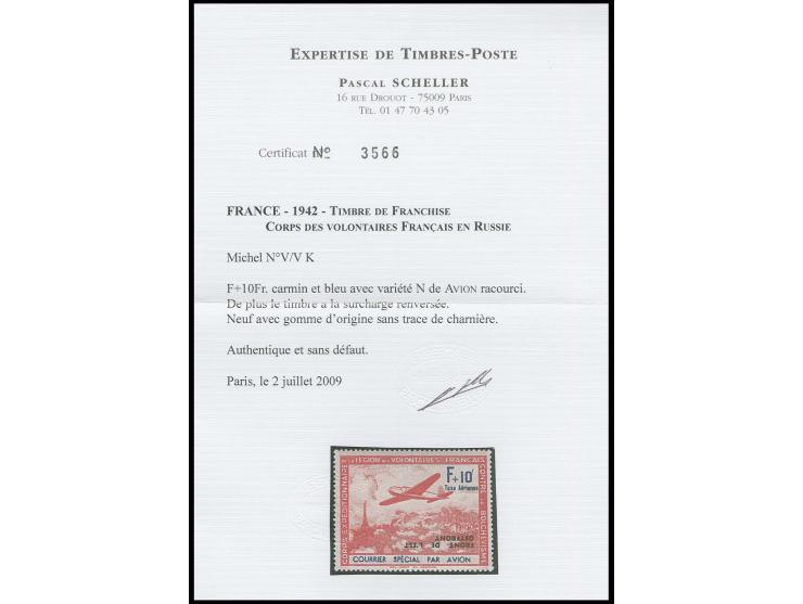 10 Fr. mit kopfstehendem Aufdruck mit Plattenfehler "N in AVION oben verkürzt", postfrisch, Kabinett, sign. mit Fotoattest Sc