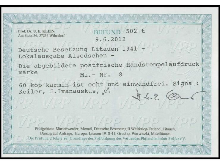 60 K. karmin, postfrisch, Kabinett, sign. Keiler und Befund Klein