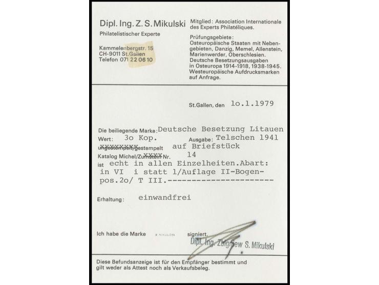 Pavillon 30 K. mit rechtem Bogenrand, mit Aufdruckfehler "Vi statt VI", sauber gestempelt auf Briefstück, Kabinett, sign. Mik