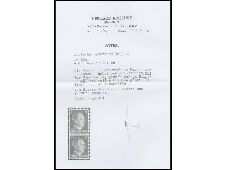 1941, Hitler 24 Pfg. mit Blindaufdruck auf der Gummiseite, postfrisch, Kabinett, Fotoattestkopie Krischke (für ehemaliges Paa