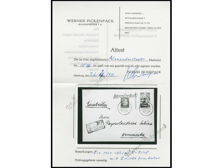 3 Rbl. auf 50 K., linkes Randstück mit aptiertem  Tagesstempel vom "12 5 42" und L1 "Alexanderstadt" mit Zufrankatur auf besc
