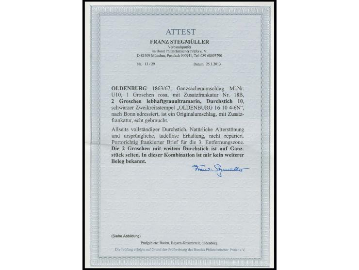 2 Gr. ultramarin, farbfrisch und einwandfrei durchstochen als Zufrankatur auf Ganzsachenumschlag 1 Sgr. rosa, Marke und Werts