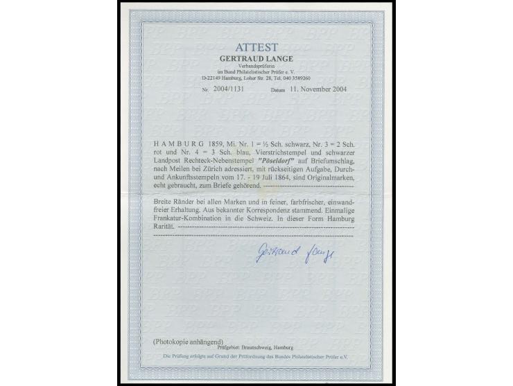SCHWEIZ: 1859, ½ Schilling schwarz, 2 Schilling rot und 3 Schilling blau, alle breitrandig und farbfrisch mit zart aufgesetzt