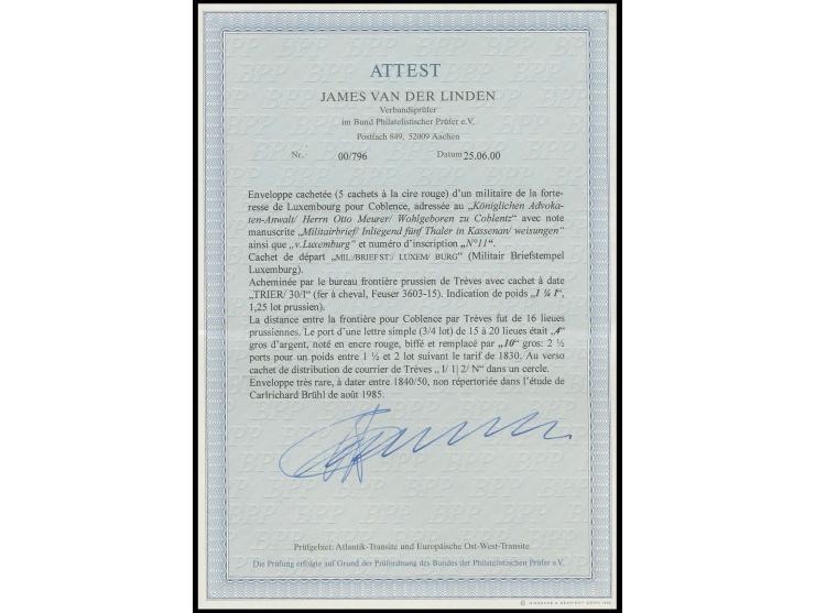 1845 (ca.), "MIL: BRIEF:ST. LUXEM=BURG.", EKr. sehr sauber auf gesiegeltem Wertbrief mit handschriftlichem Vermerk "Militärbr