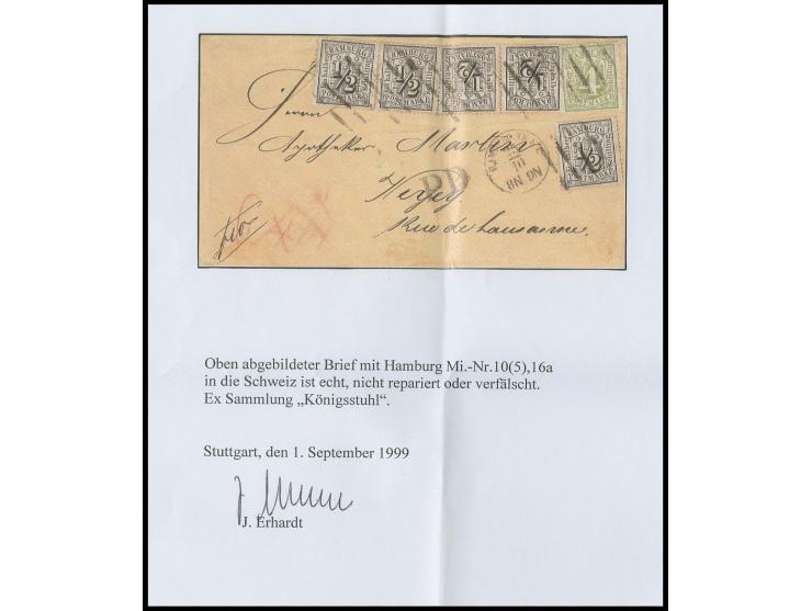 1864/67, ½ Schilling schwarz, waagerechtes Paar und 3 Einzelstücke sowie 4 Schilling gelbgrün, alle farbfrisch und gut gezähn